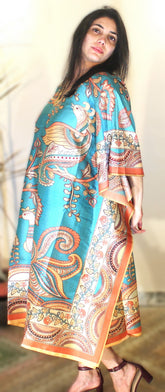 Blue bird silk blend kaftan